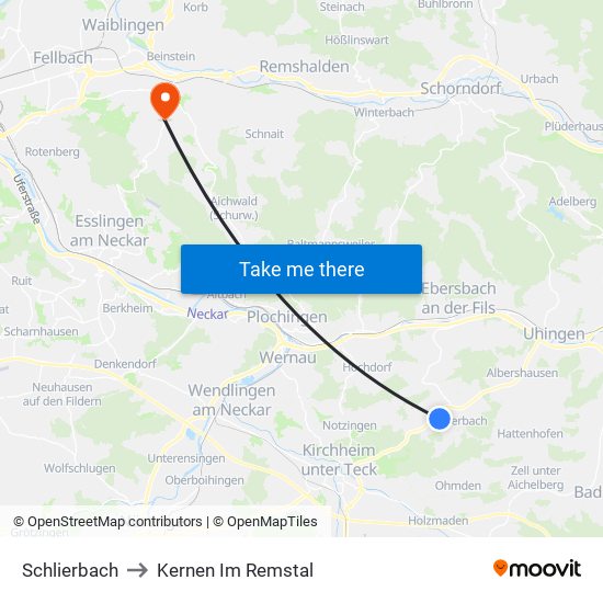 Schlierbach to Kernen Im Remstal map