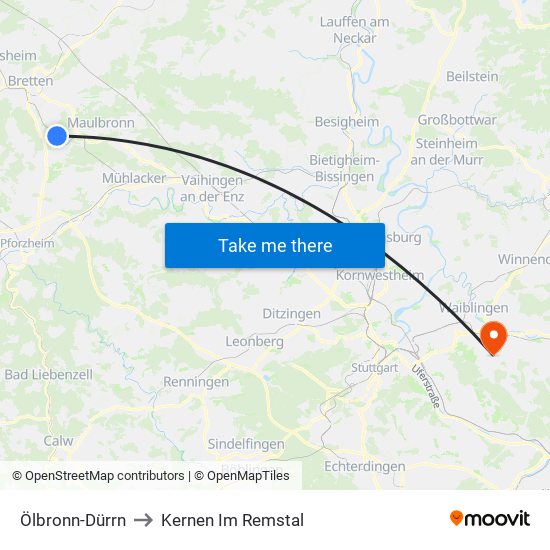 Ölbronn-Dürrn to Kernen Im Remstal map