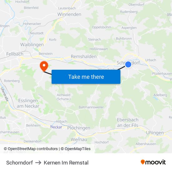 Schorndorf to Kernen Im Remstal map
