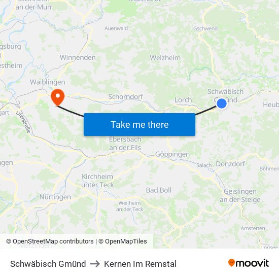Schwäbisch Gmünd to Kernen Im Remstal map