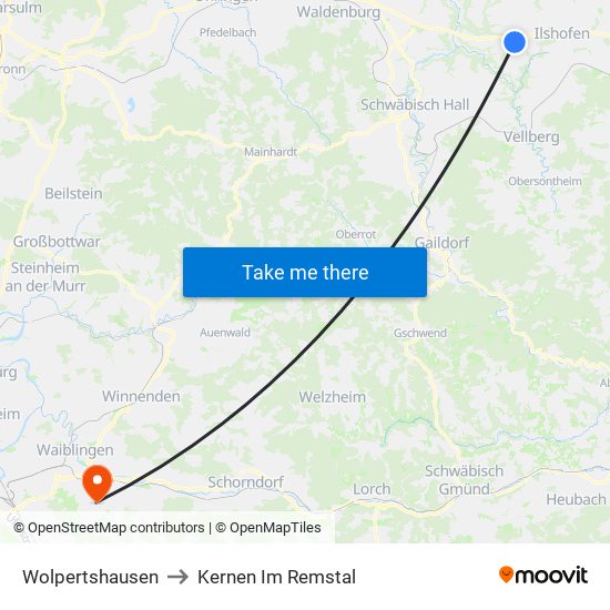Wolpertshausen to Kernen Im Remstal map