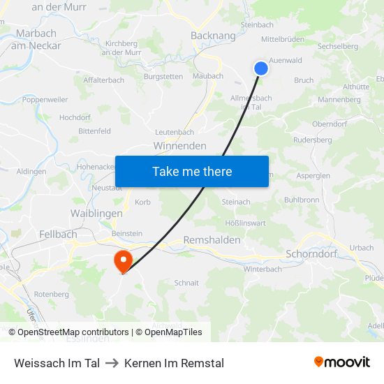 Weissach Im Tal to Kernen Im Remstal map