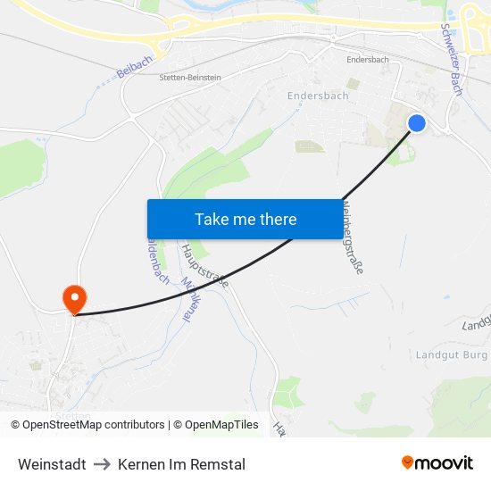 Weinstadt to Kernen Im Remstal map