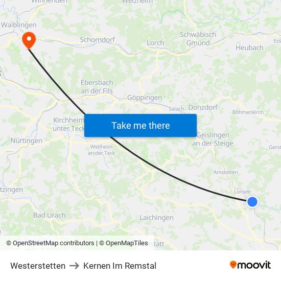 Westerstetten to Kernen Im Remstal map
