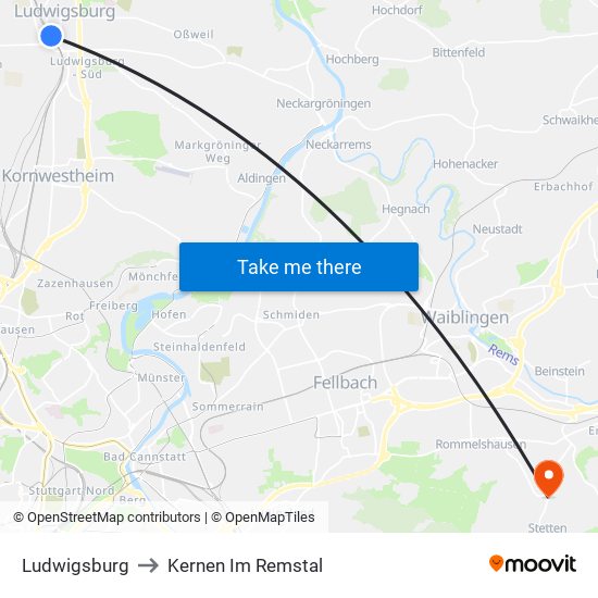 Ludwigsburg to Kernen Im Remstal map