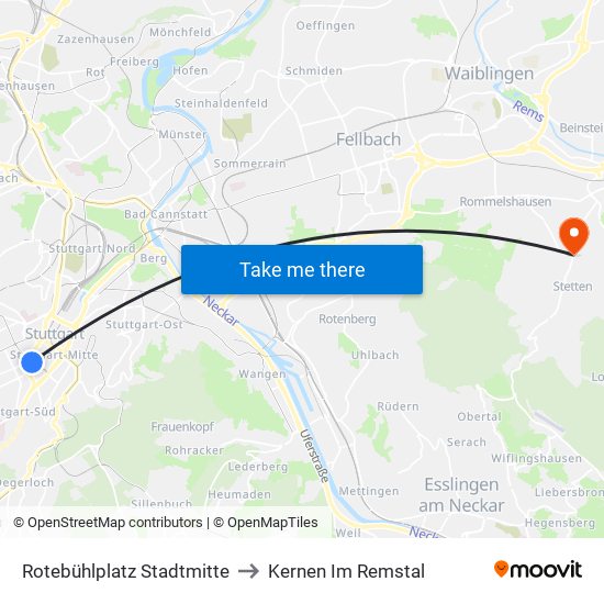 Rotebühlplatz Stadtmitte to Kernen Im Remstal map