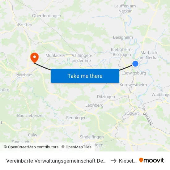 Vereinbarte Verwaltungsgemeinschaft Der Stadt Freiberg am Neckar to Kieselbronn map