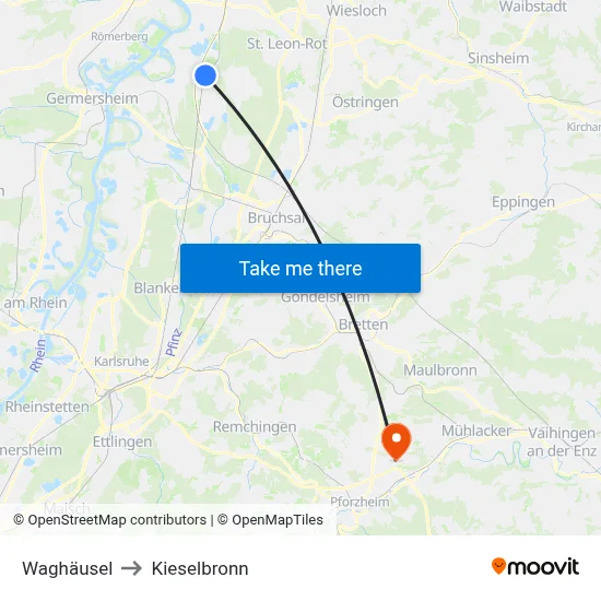 Waghäusel to Kieselbronn map