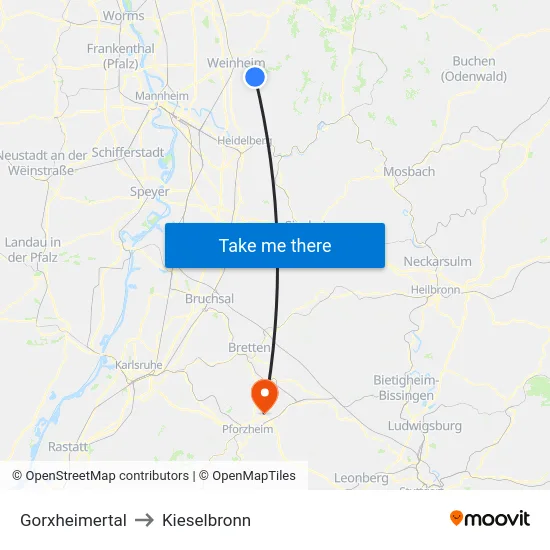 Gorxheimertal to Kieselbronn map