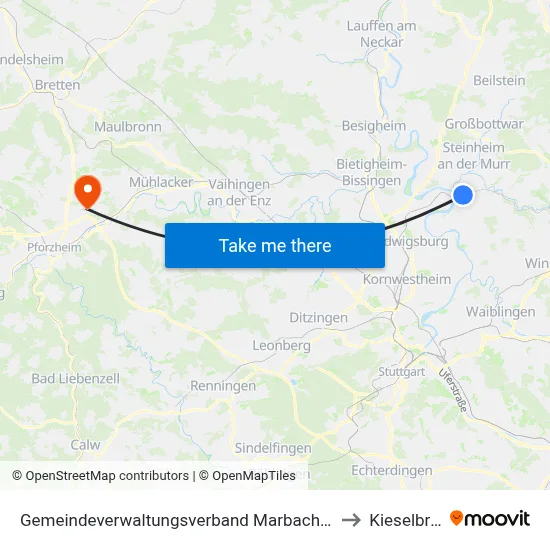 Gemeindeverwaltungsverband Marbach am Neckar to Kieselbronn map