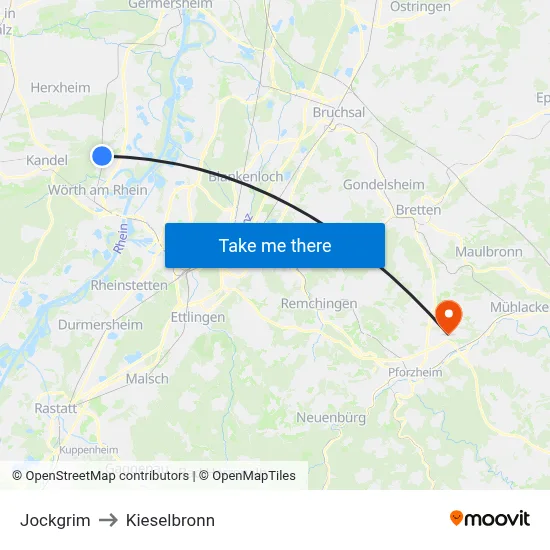 Jockgrim to Kieselbronn map