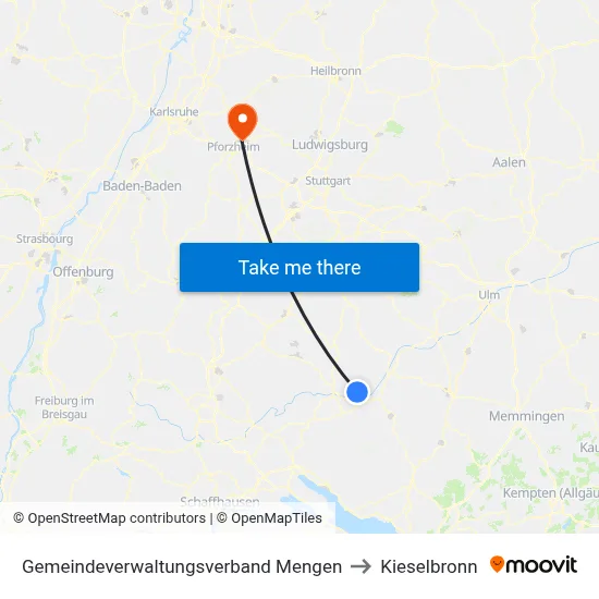 Gemeindeverwaltungsverband Mengen to Kieselbronn map