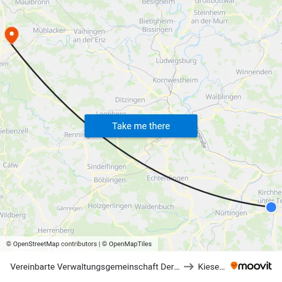 Vereinbarte Verwaltungsgemeinschaft Der Stadt Kirchheim Unter Teck to Kieselbronn map