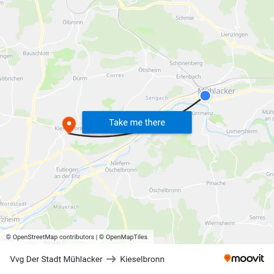 Vvg Der Stadt Mühlacker to Kieselbronn map