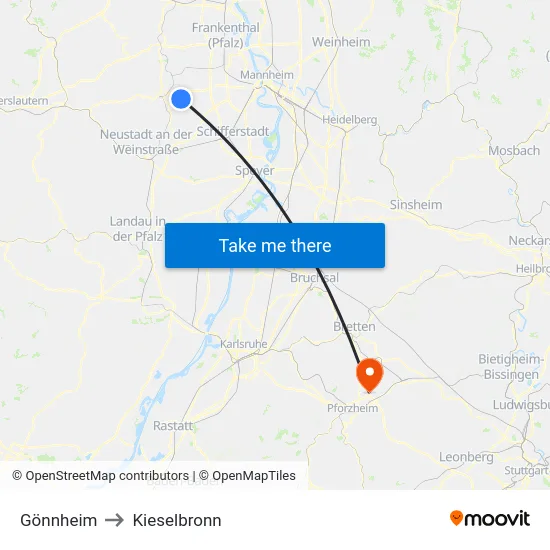 Gönnheim to Kieselbronn map