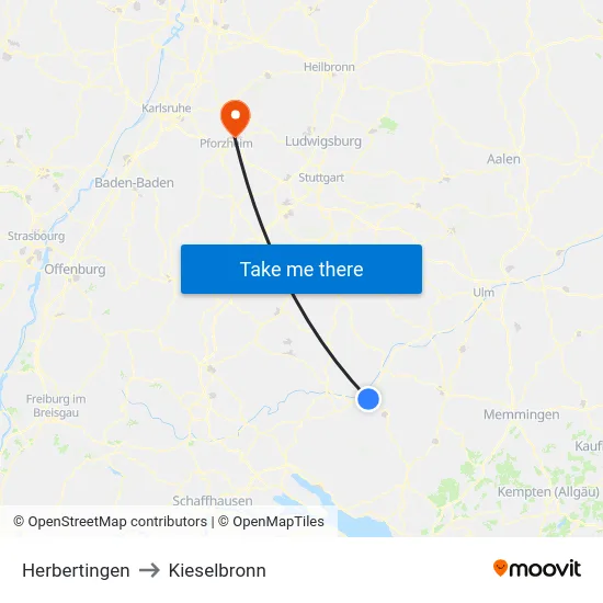 Herbertingen to Kieselbronn map