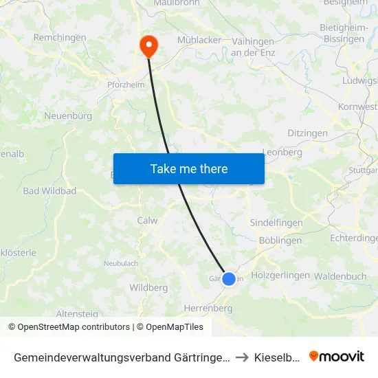 Gemeindeverwaltungsverband Gärtringen/Ehningen to Kieselbronn map