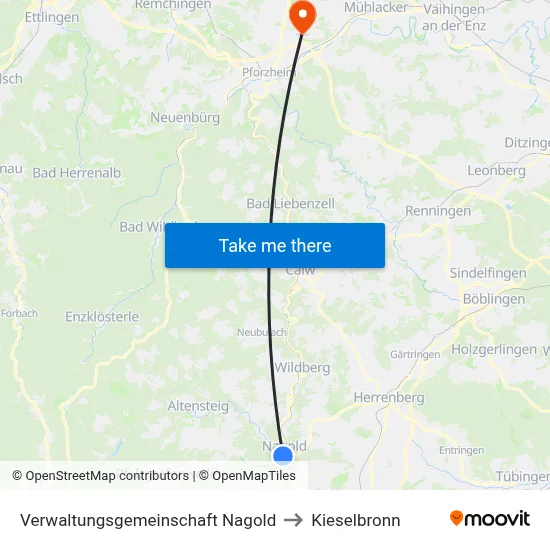 Verwaltungsgemeinschaft Nagold to Kieselbronn map