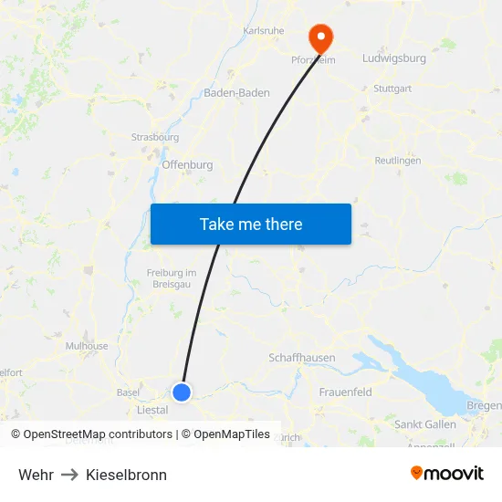 Wehr to Kieselbronn map