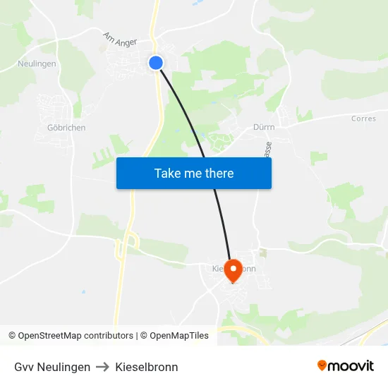 Gvv Neulingen to Kieselbronn map