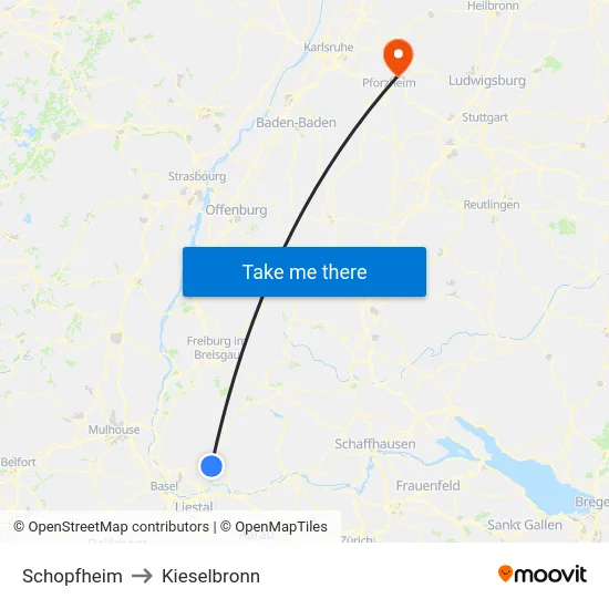 Schopfheim to Kieselbronn map