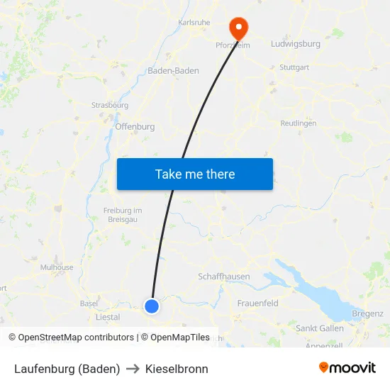 Laufenburg (Baden) to Kieselbronn map