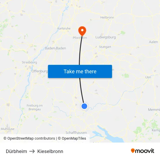 Dürbheim to Kieselbronn map