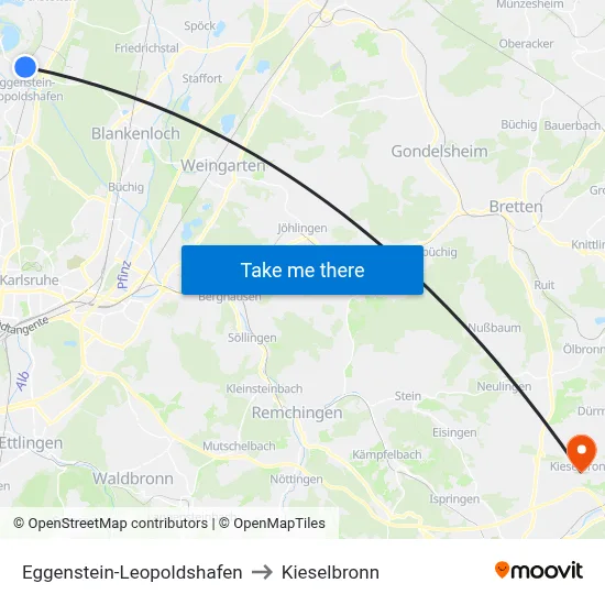 Eggenstein-Leopoldshafen to Kieselbronn map