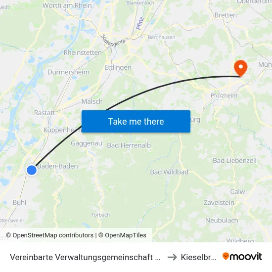 Vereinbarte Verwaltungsgemeinschaft Sinzheim to Kieselbronn map