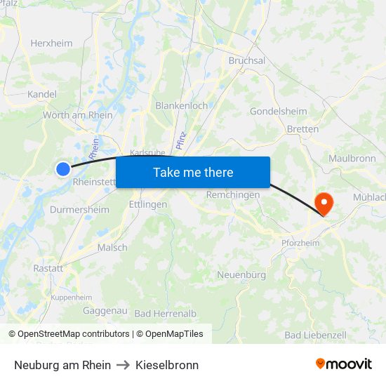 Neuburg am Rhein to Kieselbronn map