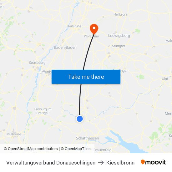 Verwaltungsverband Donaueschingen to Kieselbronn map