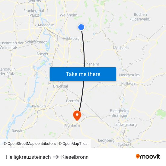 Heiligkreuzsteinach to Kieselbronn map