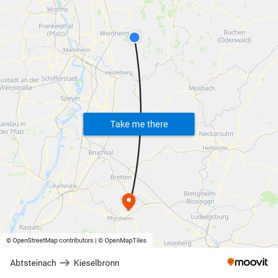 Abtsteinach to Kieselbronn map