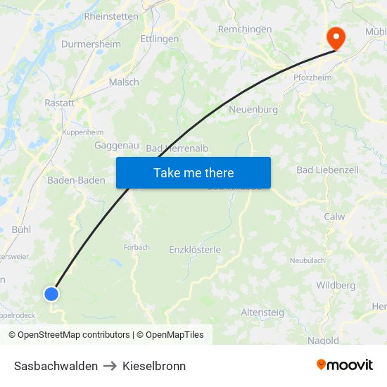 Sasbachwalden to Kieselbronn map