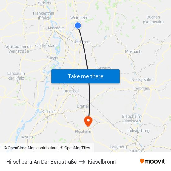Hirschberg An Der Bergstraße to Kieselbronn map