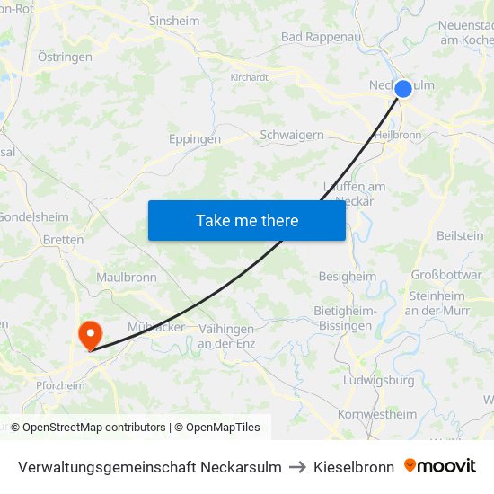 Verwaltungsgemeinschaft Neckarsulm to Kieselbronn map