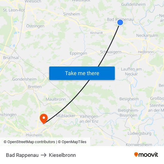 Bad Rappenau to Kieselbronn map