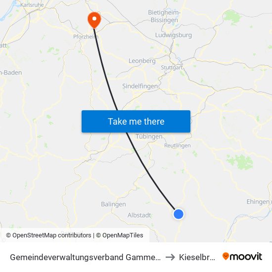 Gemeindeverwaltungsverband Gammertingen to Kieselbronn map