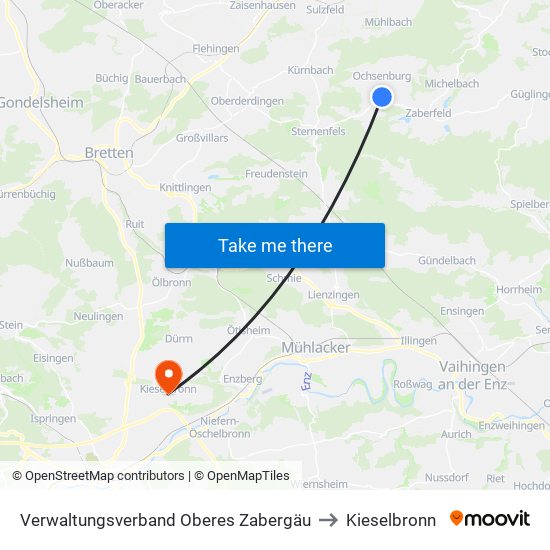 Verwaltungsverband Oberes Zabergäu to Kieselbronn map