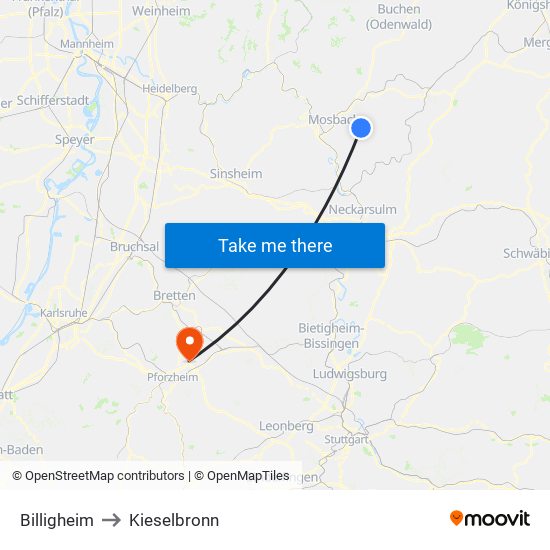 Billigheim to Kieselbronn map
