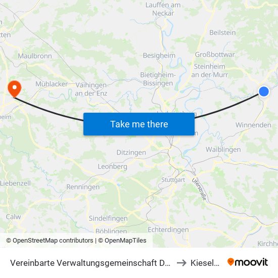 Vereinbarte Verwaltungsgemeinschaft Der Stadt Backnang to Kieselbronn map