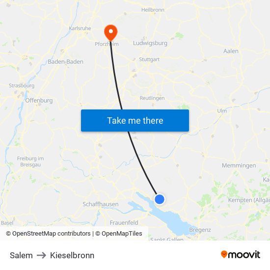 Salem to Kieselbronn map