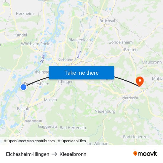 Elchesheim-Illingen to Kieselbronn map