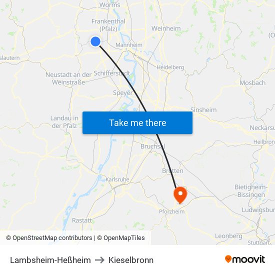 Lambsheim-Heßheim to Kieselbronn map