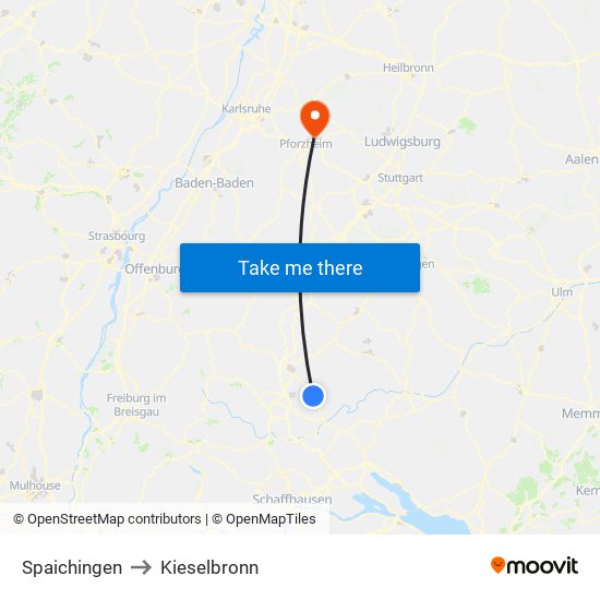 Spaichingen to Kieselbronn map