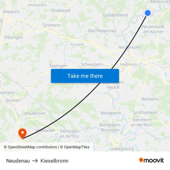 Neudenau to Kieselbronn map