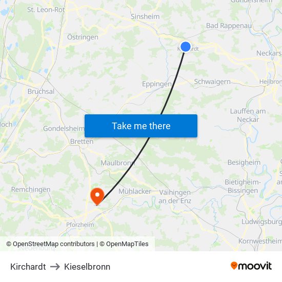 Kirchardt to Kieselbronn map