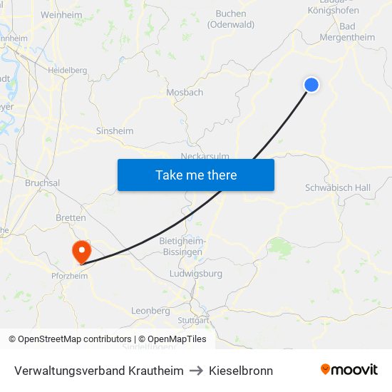 Verwaltungsverband Krautheim to Kieselbronn map