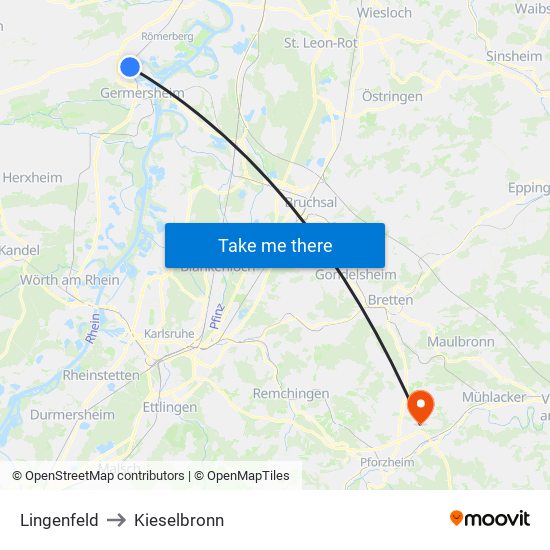 Lingenfeld to Kieselbronn map