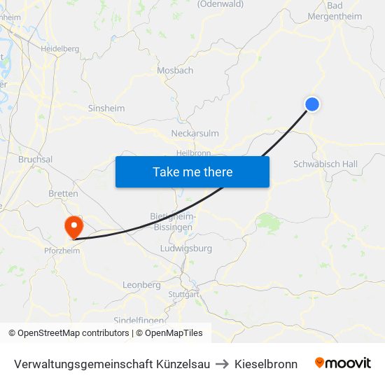 Verwaltungsgemeinschaft Künzelsau to Kieselbronn map